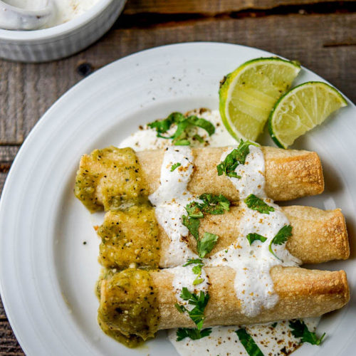 Chicken Taquitos with Lime and Sour Cream Sauce